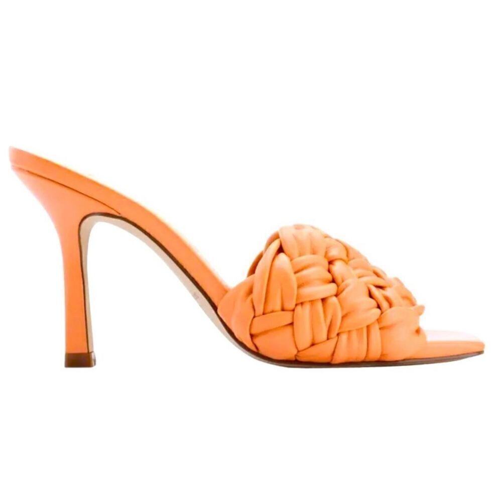 Marc Fisher Sandals Womens Size 6.5 Orange Leather Braided Slip On Heels